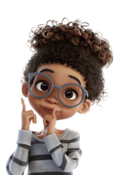recommend clip art: Cute Cartoon Girl With Curly Hair Thinking. Isolated on Transparent Background