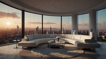 Obraz premium Minimalist futuristic living room with white curved furniture