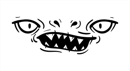 Monster face. Hand drawn vector illustration. Sketch style drawing. Art for merch.