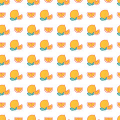 Seamless Vibrant Lemon Citrus Cute Fruit Pattern. Perfect for culinary or nature-themed projects, this pattern offers a versatile backdrop for fabric, wrapping paper, or home decor.
