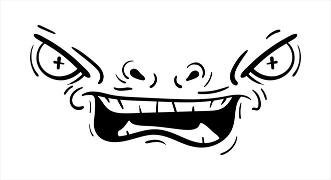 Monster face. Hand drawn vector illustration. Sketch style drawing. Art for merch.