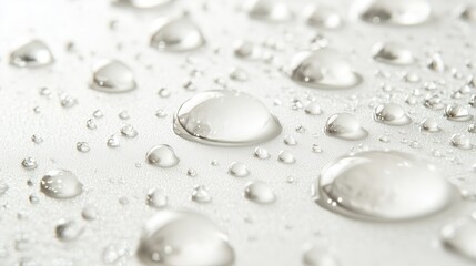 Fototapeta premium Close-up: Water droplets glisten on white, showcasing colors, shapes, and nature's delicate beauty.