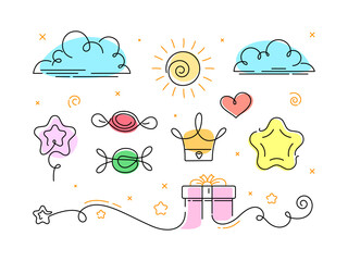 Holiday illustrations set. Vector illustration. Sketch style drawing. Cartoon style.