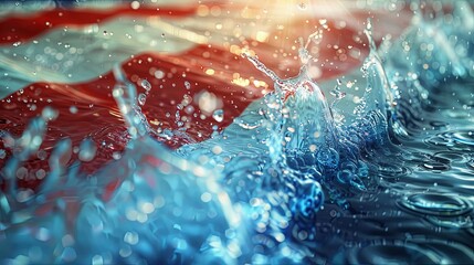 Vibrant Blue Water Splashing Over Red and White Surface