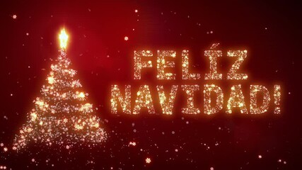 FELIZ NAVIDAD. Christmas background with bright snow. Background with the words Merry Christmas in different languages. Spanish version. Loopable - Powered by Adobe