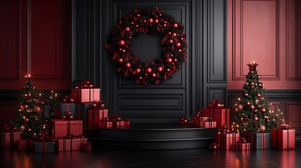 Black and red elements enhancing luxurious Christmas decor scene image