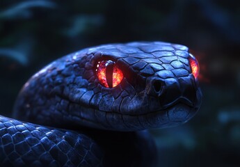 Fototapeta premium snake with glowing red eyes, fantasy creature