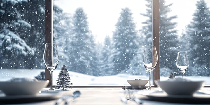 Snowy Winter Wonderland Dining Table Setting