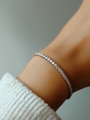 Elegant white gold bracelet with diamonds showcased on a womans wrist