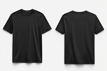 Black T-shirt Mockup with Front and Back View on Isolated White Background