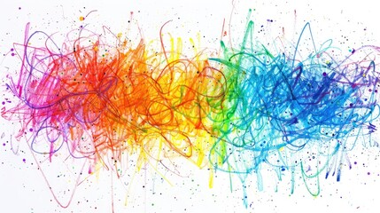 Vibrant, quirky, colorful handwriting art made with rainbow colored crayons and wax pastes on a white background.