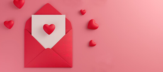 red envelope with blank white note paper surrounded by love icons background 68