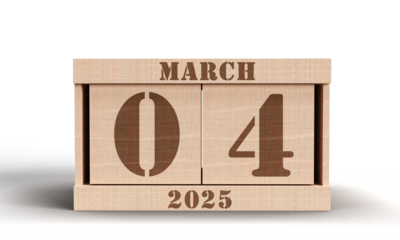 Cube block wooden square 04 march 2025 year month mardi gras celebration festival carnival bead party costume mask holiday object fun new masquerade traveling symbol sign vertical holiday madri gras 