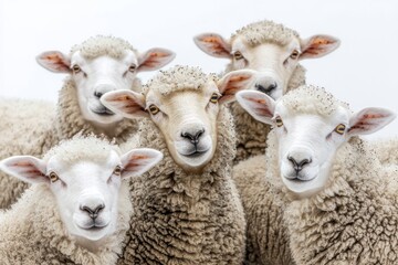 Fototapeta premium Close-up shot of sheep in a studio setting against a white background, perfect for a copy space image.
