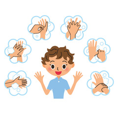 女性が手の洗い方を説明しているイラスト