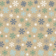 Seamless Pattern of Christmas Vintage Snowflakes with Natural Background- Christmas Vector Illustration