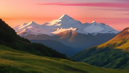 Fototapeta premium Majestic Snowcapped Mountains Sunset Landscape