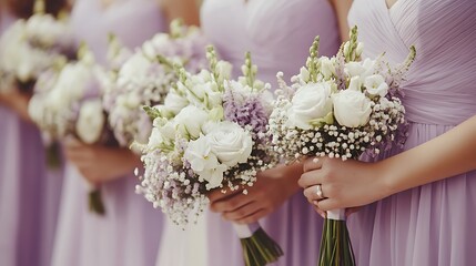 bridesmaids holding bouquets of white flowers, symbolizing elegant wedding details