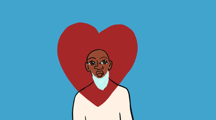 Elderly man wears a heart