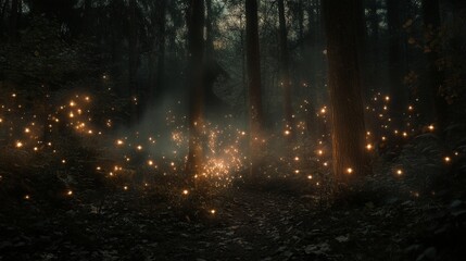 Sparklers lighting up in a dark forest, creating a magical New Year moment