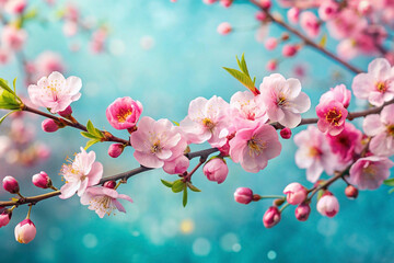 Delicate pink blossoms on a branch against a bokeh background.