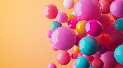 Colorful glossy spheres floating against a warm orange background