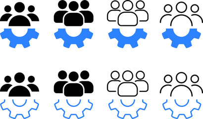 
People group with gear icon set. company development icon. collaboration or partnership in an organization. gear with teamwork
