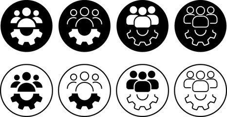 Set of People group with gear icon. enterprise workflow. people group council. Teamwork process symbols 