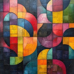 Fototapeta premium Abstract geometric painting, colorful cracked texture.