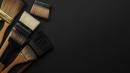 Display of various brush models and colors, with a black background.