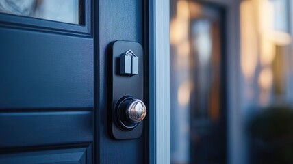 Modern smart door lock on front for enhanced home security