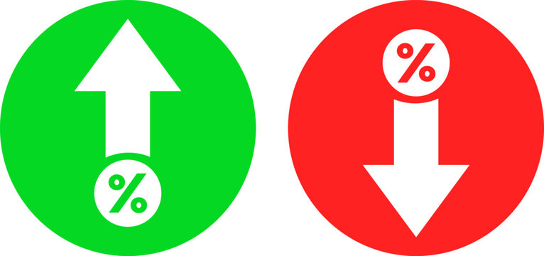 Set of Up and down percentage icon.  Containing up and down percentage.  Percent arrow up and down symbols. Financial growth concep