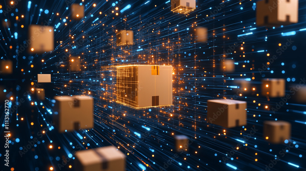 Canvas Prints the future of shipping: a futuristic 3d rendering of a world where packages zoom through a digital l