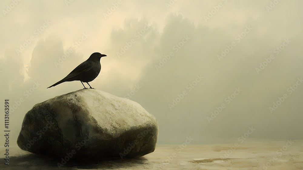 Aufkleber a clean and simple view of a thunderbird perched softly atop a flat stone, its shadow subtle against