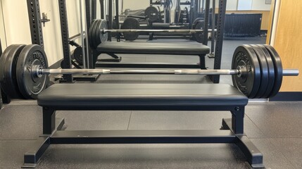Fototapeta premium Empty weight bench with barbell in a gym.