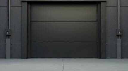 Dark gray double-leaf plastic overhead door, featuring an unobstructed copy space image.