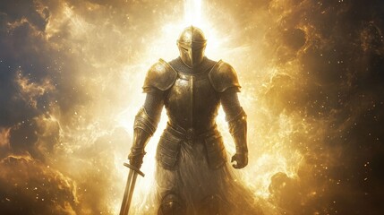 Conceptual illustration of the Armor of God from Ephesians 6:13-14, showing a warrior clad in spiritual armor, symbolizing faith, truth, and righteousness for spiritual warfare