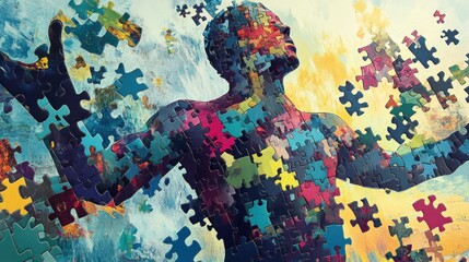 The Human Puzzle: A Colorful Abstract Depiction of Identity and Self-Discovery