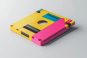 Colorful retro-style data storage device on white background.