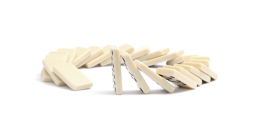 Domino effect. Tiles falling on white background