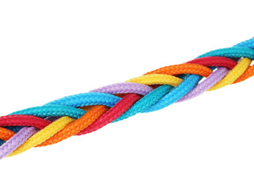 Braided colorful ropes isolated on white. Unity concept