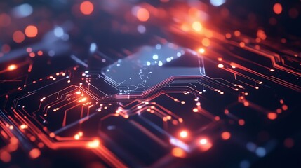 Obraz premium Colorful abstract representation of a circuit board with glowing lines and lights creating a digital atmosphere