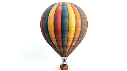Fototapeta premium Vintage hot air balloon with weathered, multicolored stripes, isolated on white background.