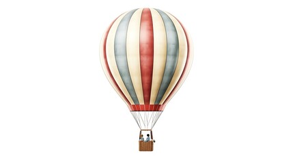 Naklejka premium Vintage-style hot air balloon with two passengers, isolated on white background.