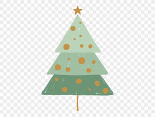 Hand drawn Christmas tree with chalk style decorations and childlike lines on  transparent background, perfect for festive designs. vector
