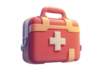 A red and white medical kit with a cross on it. The kit is designed to be used in emergency situations and is equipped with various medical supplies such as bandages, gauze, and antiseptic wipes