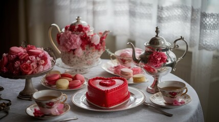 Valentine themed tea party with pink desserts