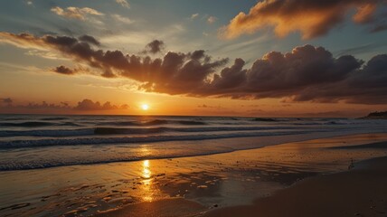 Vibrant sunset over ocean beach. (1)