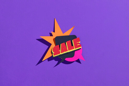 Colorful Sale Sign On Blue And Yellow Background