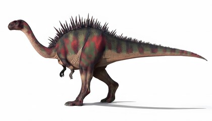 Fototapeta premium Amargasaurus Dinosaur with Spiky Dorsal Features on White Background